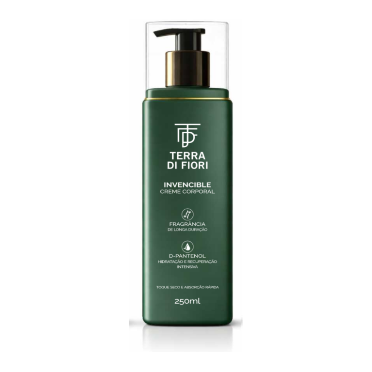 Creme corporal Invencible 250 ml, frasco verde-floresta com anel dourado