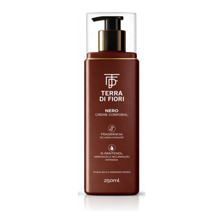 Creme corporal Nero 250 ml, frasco castanho com anel dourado