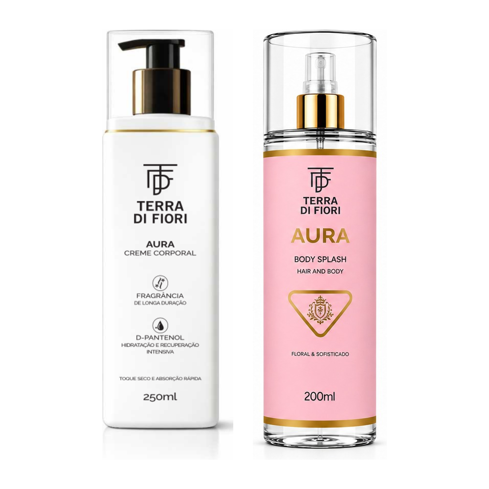 Creme corporal e body splash Aura lado a lado
