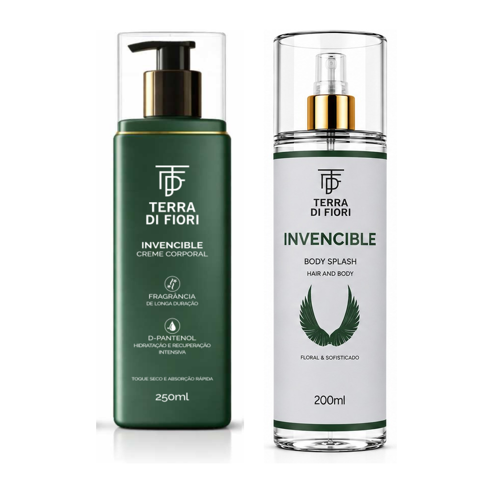 Creme corporal e body splash Invencible lado a lado