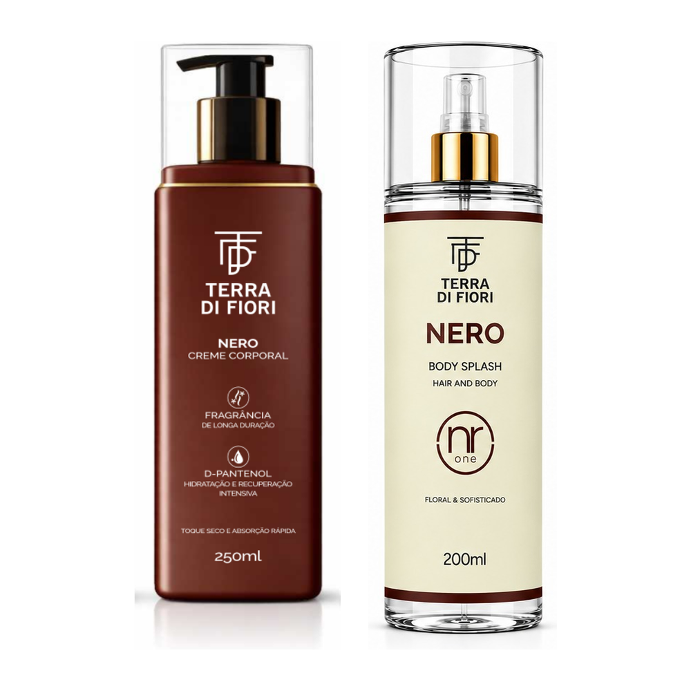Creme corporal e body splash Nero lado a lado